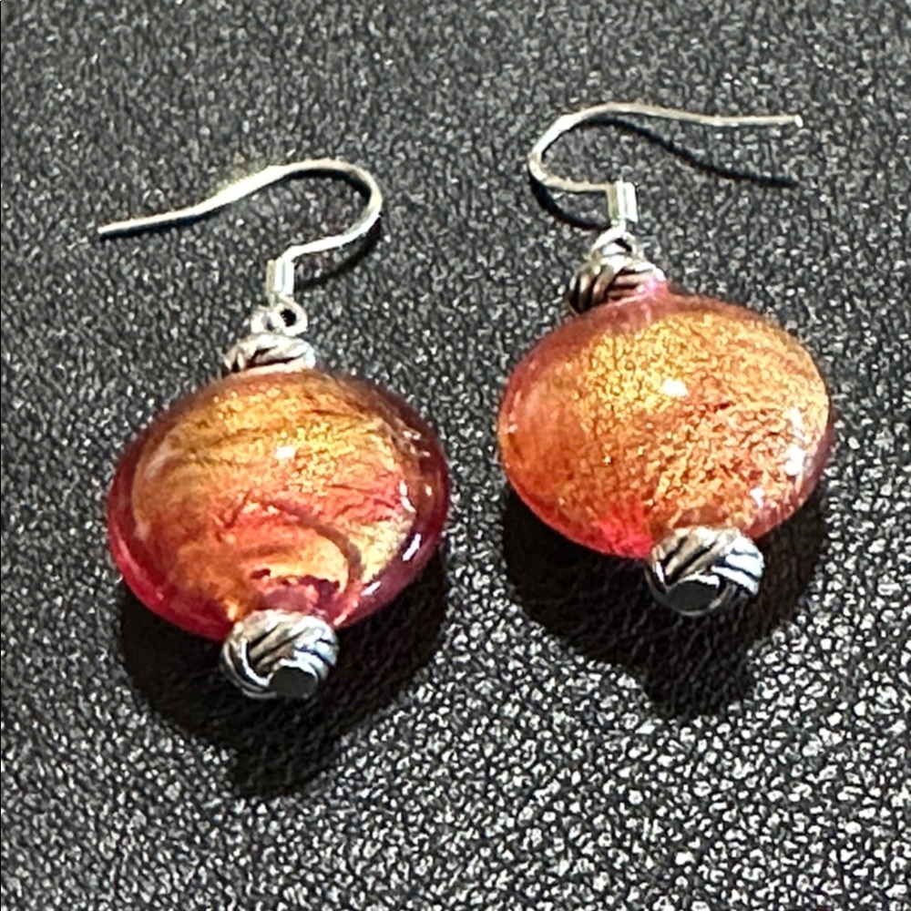 Murano Glass Silver Tone Drop Wire Back Earrings - Picture 6 of 13